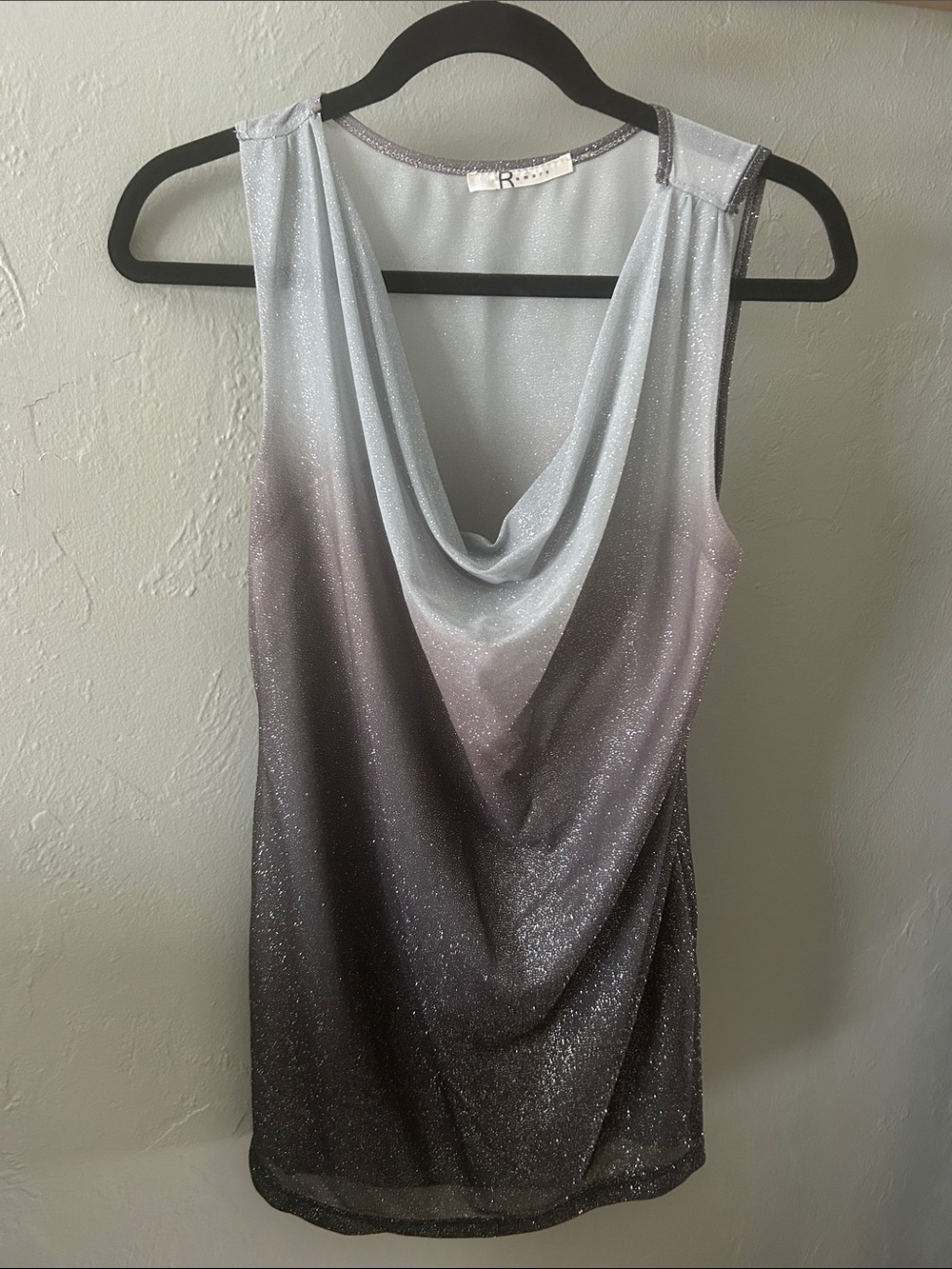 Rena Rowan Silver Gradient Drape-Neck Sleeveless Blouse
